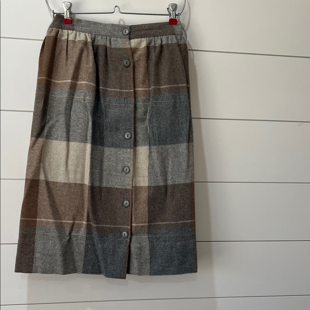 Robyn-Lyn Brown and Gray Plaid Button-Front Midi Skirt